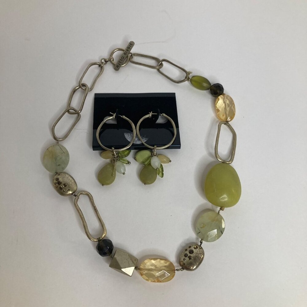 Womens Vintage Sigrid Olsen Lucite Metal Stone Beaded Necklace Earrings Toggle C